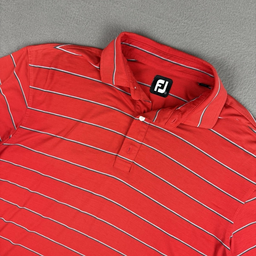 FootJoy Mens Large Red Striped Performance Stretch Golf Polo Short Sleeve